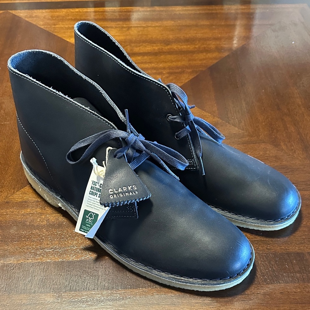 Clarks Men's Navy Leather Desert Boots
